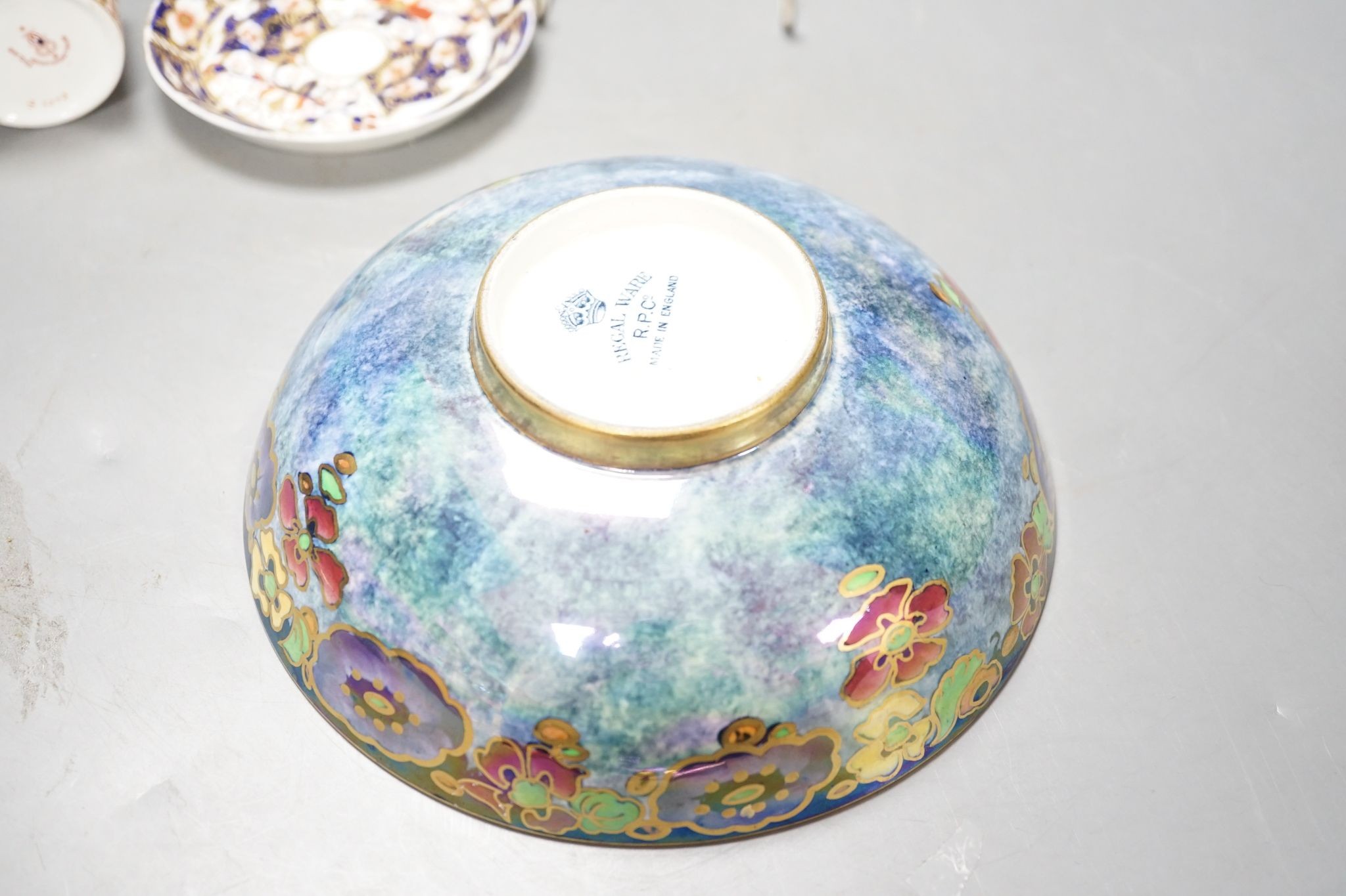 A Royal Crown Derby Imari pattern 2451 coffee can and saucer and a Regal ware lustre bowl 18.5cm